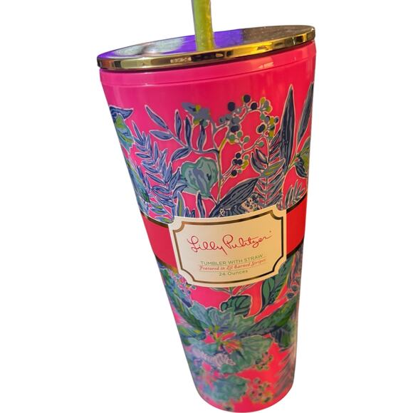 Lilly Pulitzer 24oz Double Wall Acrylic Tumbler, With Straw, Lil Earned Stripes - Picture 1 of 2